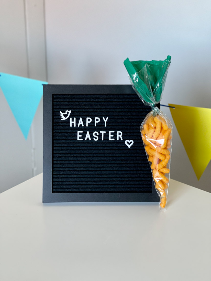 Carrot candy cone with happy Easter sign